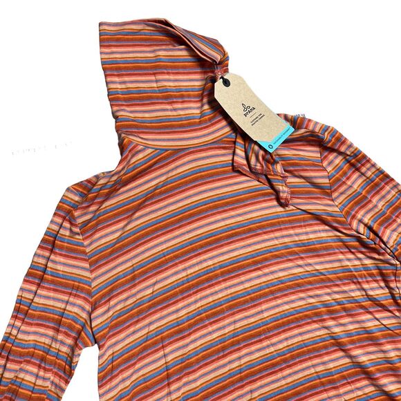 Prana Top S Orange Stripe Turtleneck Foundation Ribbed Tencel Layering - Picture 12 of 12